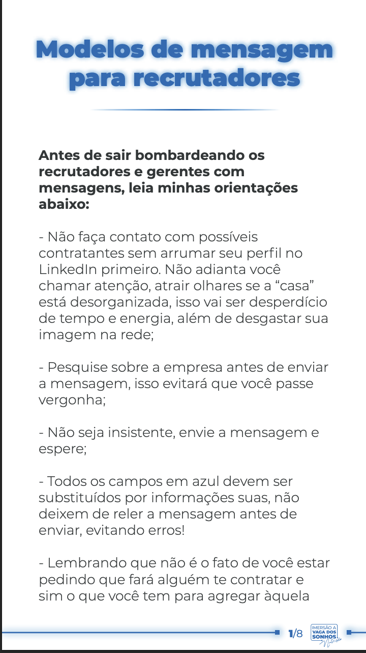 Modelos de mensagem para abordar recrutadores