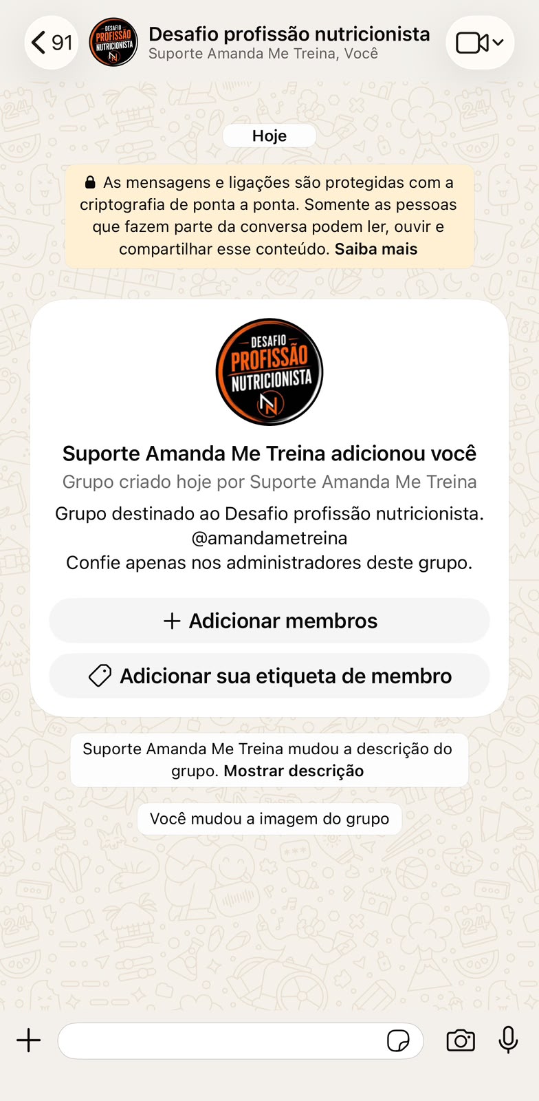 Grupo exclusivo no WhatsApp do Desafio Profissão Nutricionista