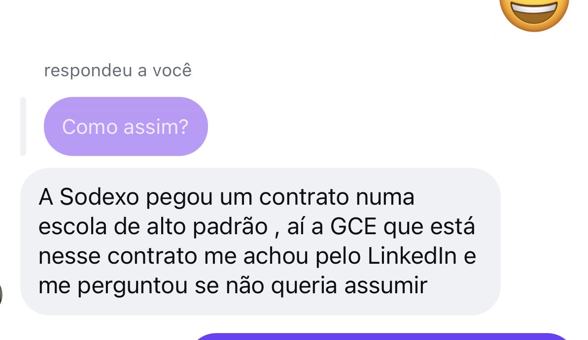 Aluna conta que a Sodexo pegou contrato em escola de alto padrão e a GCE a procurou pelo LinkedIn