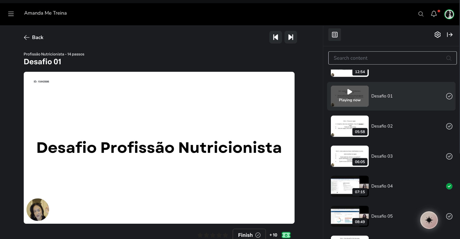 Área de membros exclusiva do Desafio Profissão Nutricionista