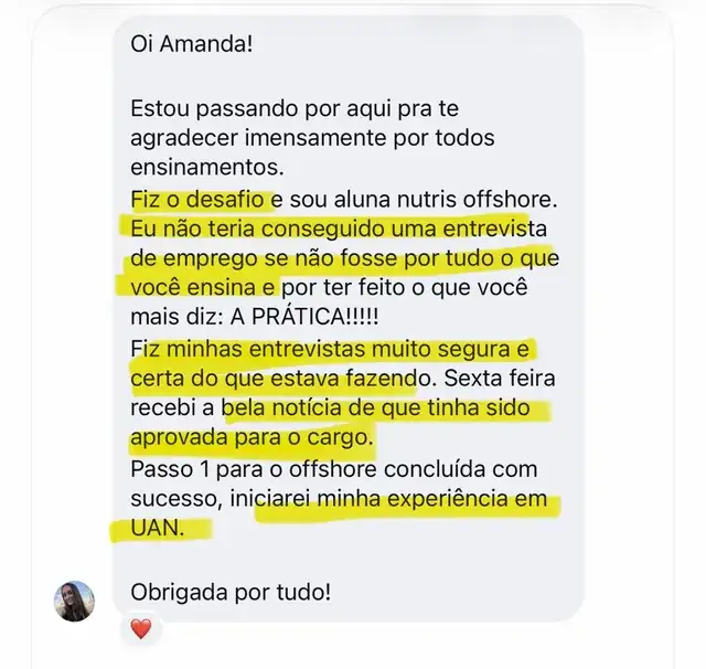 Depoimento de aluna aprovada em entrevista